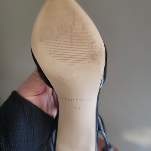 Marc Fisher Black Patent Leather Slingback Pointed Toe Heels-US 9M - Picture 10 of 10